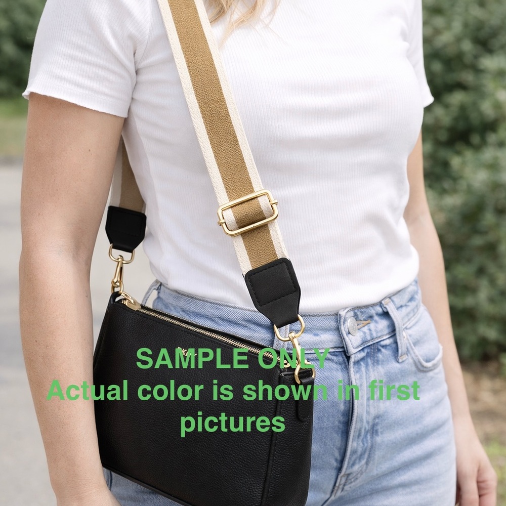 Stylish Tan and Black Bag Strap | Gold Toned Hardware